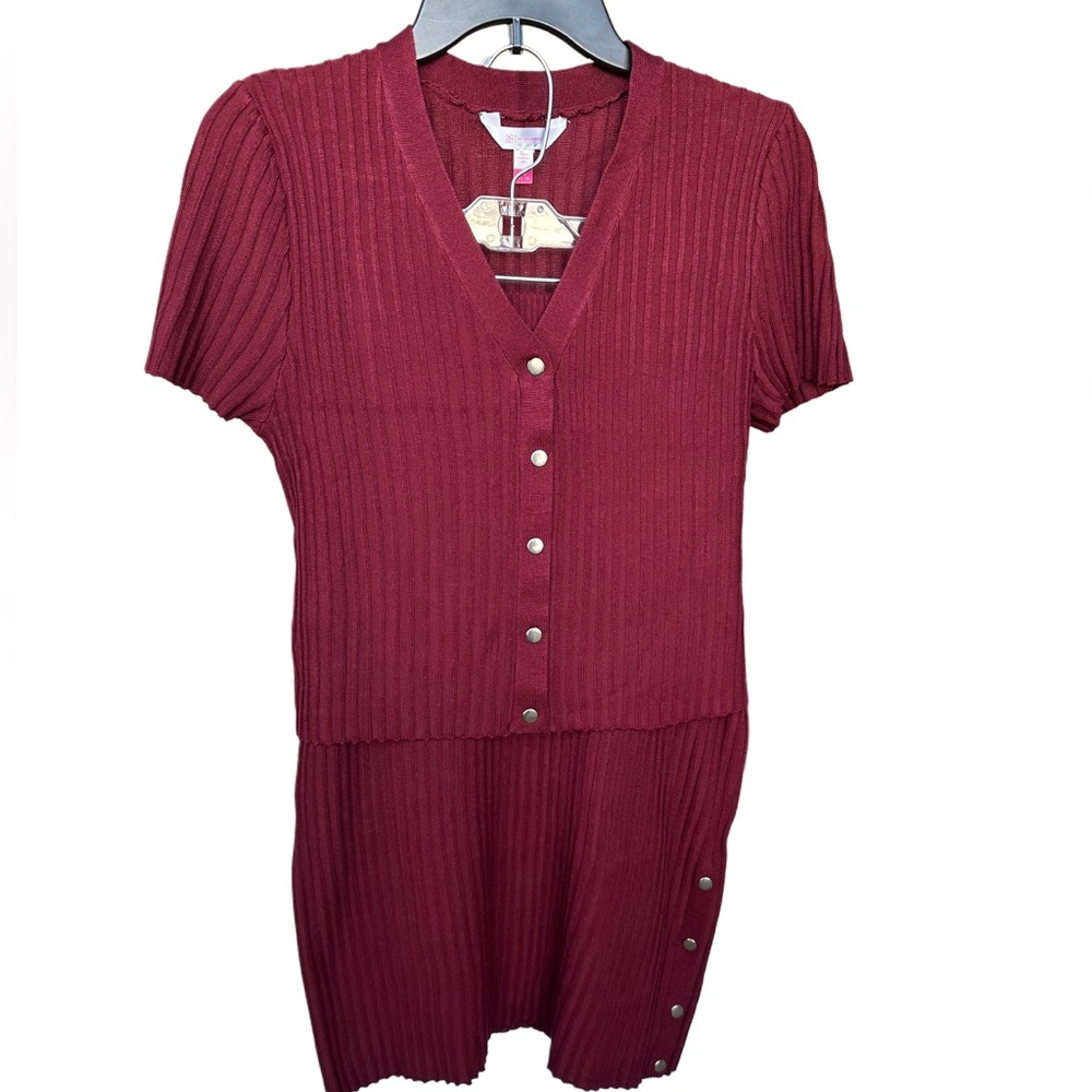 Burgundy Ribbed Top and Skirt Set - Size L